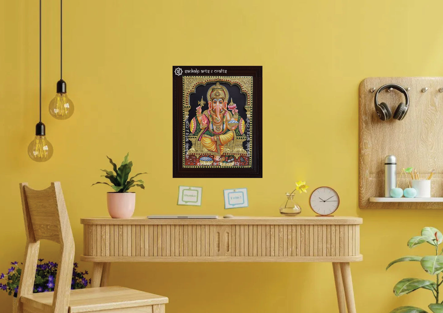 A stunning 3D Tanjore painting of Lord Ganesha, bringing divine blessings and elegance to home decor. Available in Chennai & Bangalore.