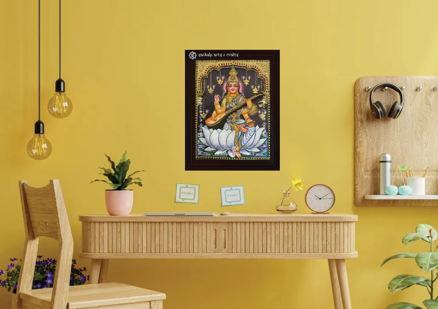 A stunning 3D Tanjore painting of Goddess Saraswathi, bringing divine elegance to home decor. Available in Chennai & Bangalore.