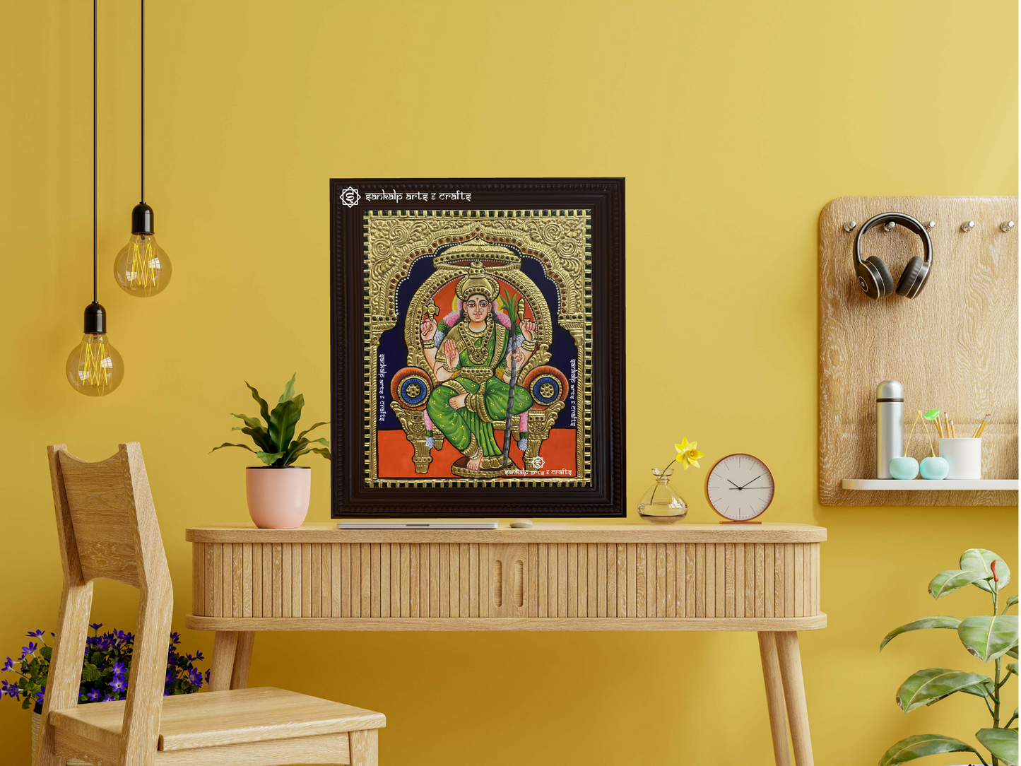 Lalitha Parameshwari Tanjore Painting - Green Saree