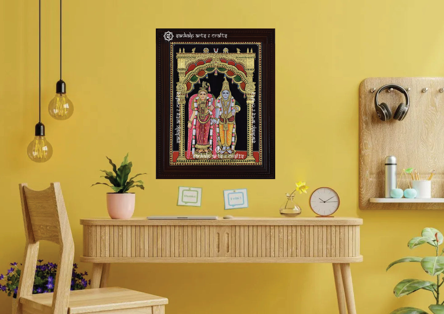 A beautifully framed Andal Rangamannar Tanjore painting, enhancing spiritual ambiance in pooja rooms across Chennai & Bangalore. Symbol of devotion and prosperity.
