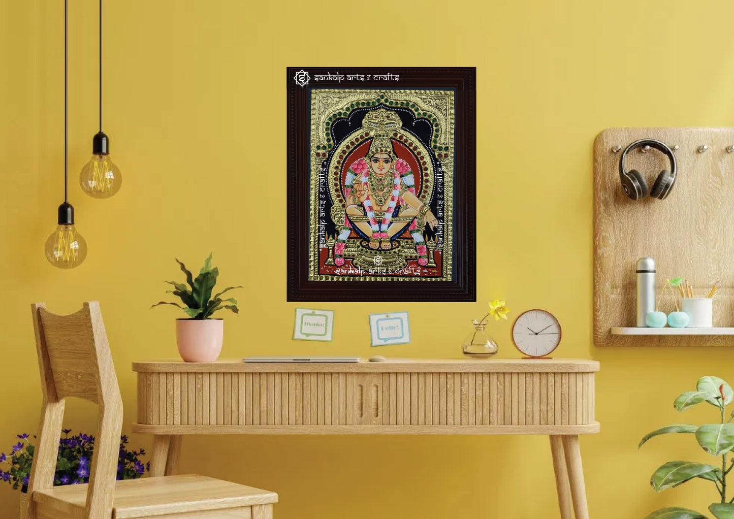 A beautifully framed Ayyappan Tanjore painting, perfect for adding a divine touch to pooja rooms and interiors in Chennai & Bangalore.