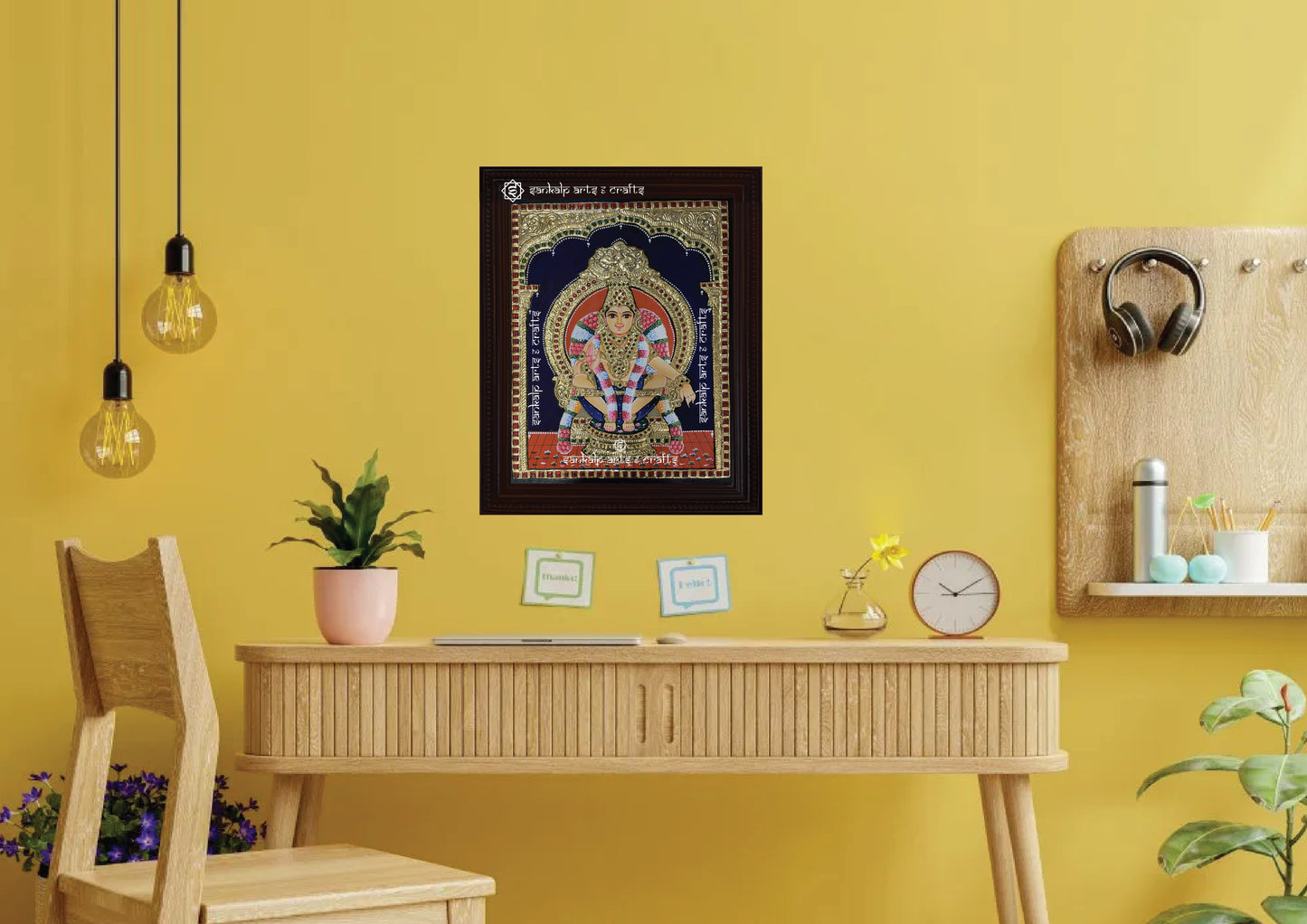 A stunning Tanjore painting of Lord Ayyappan, bringing divine energy and elegance to home decor. Available in Chennai & Bangalore.