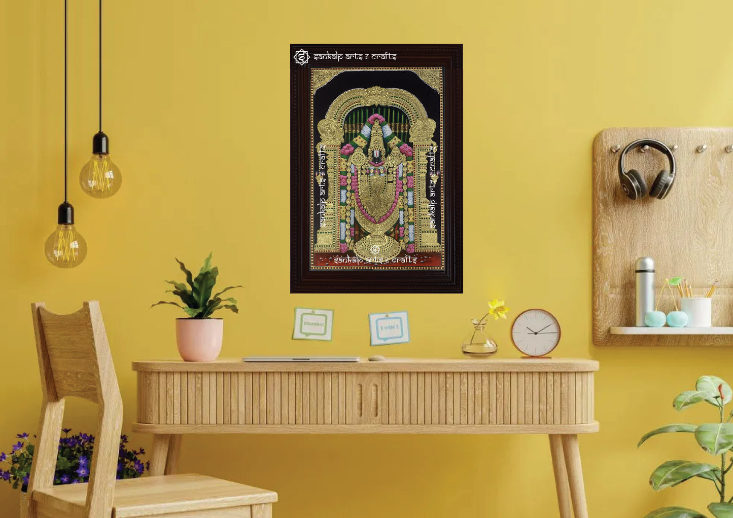 A stunning Tanjore painting of Lord Balaji, bringing divine elegance and blessings to home decor. Available in Chennai & Bangalore.