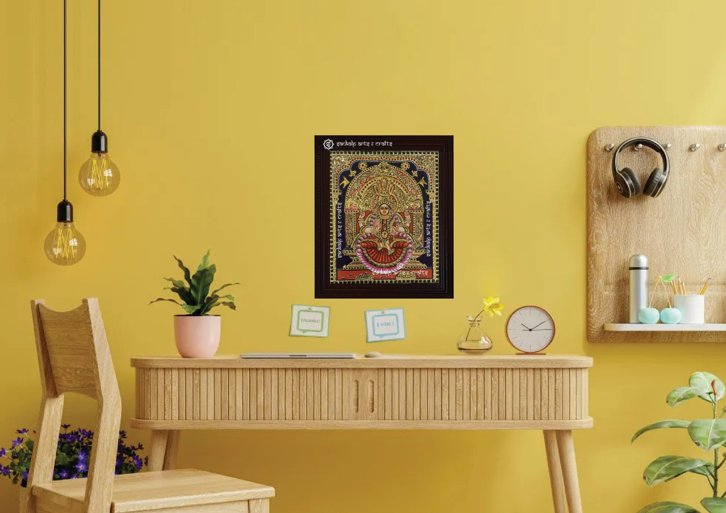 A stunning Tanjore painting of Goddess Devi, bringing spiritual elegance to home decor. Available in Chennai & Bangalore.