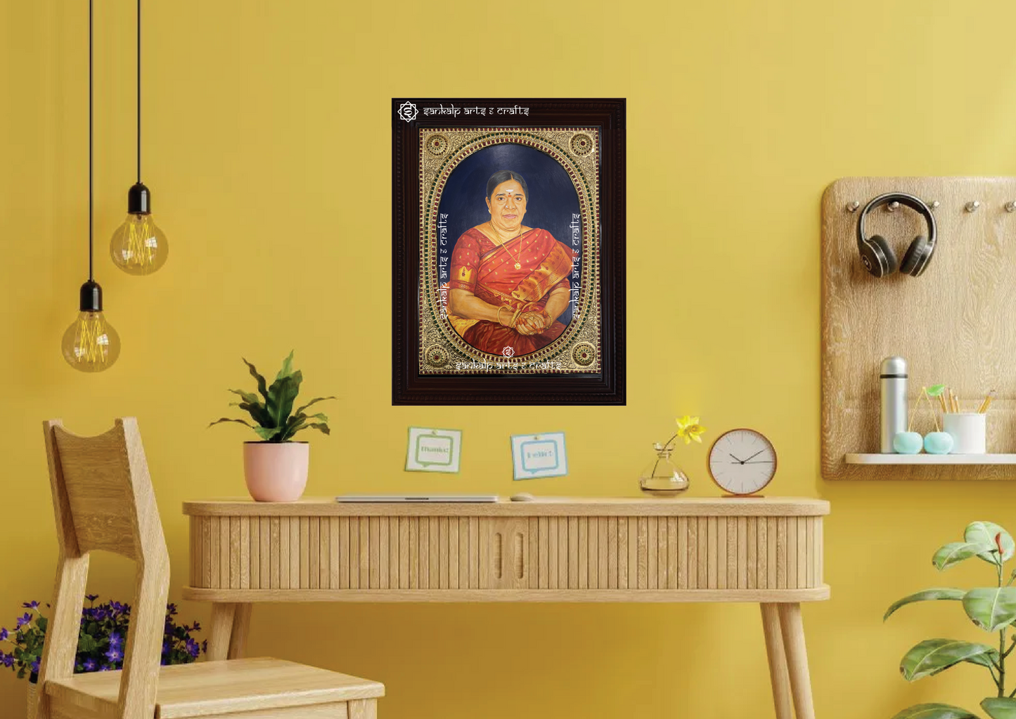 A beautifully framed custom Tanjore portrait, crafted in antique style with rich gold foil work, available for order in Chennai & Bangalore.