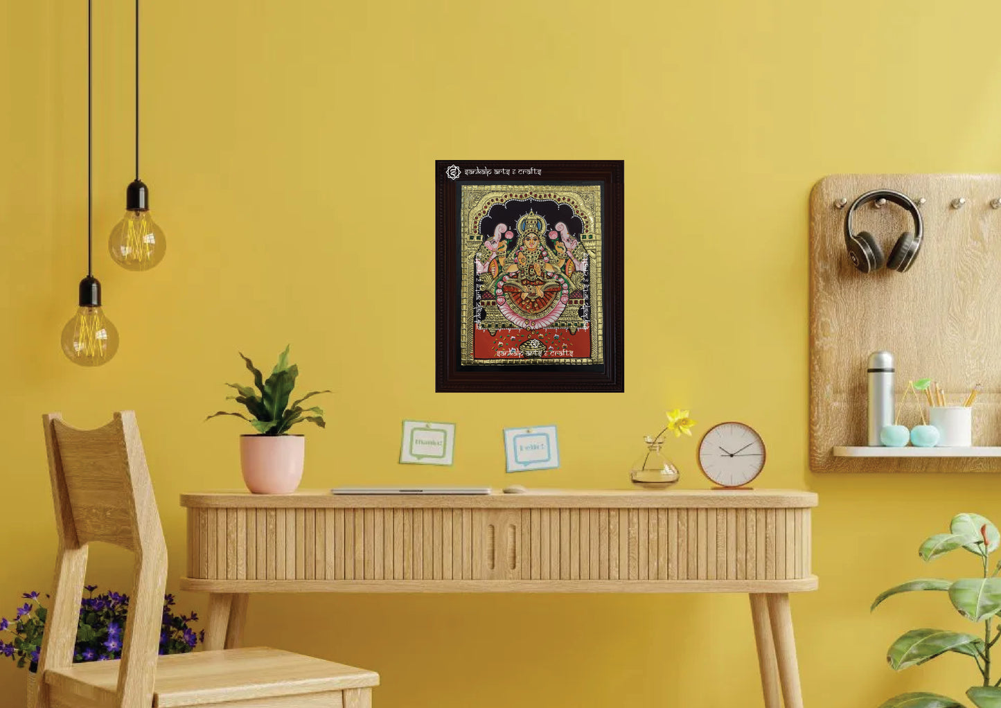 A stunning Tanjore painting of Goddess Gajalakshmi, bringing divine grace and elegance to home decor. Available in Chennai & Bangalore.