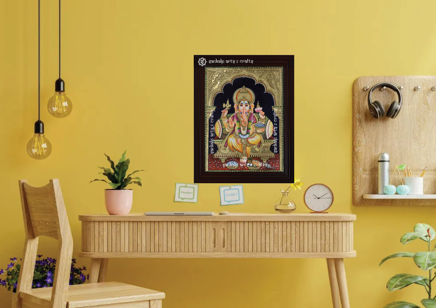A divine Tanjore painting of Lord Ganesha, bringing blessings and elegance to your space. Perfect for home decor in Chennai & Bangalore.
