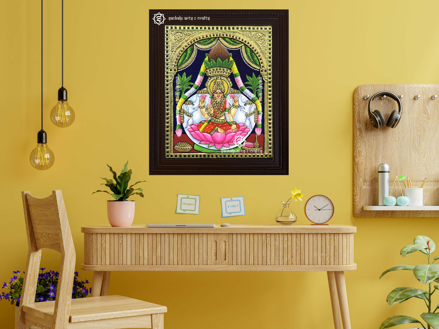 Varamahalakshmi Tanjore Painting - Red Saree