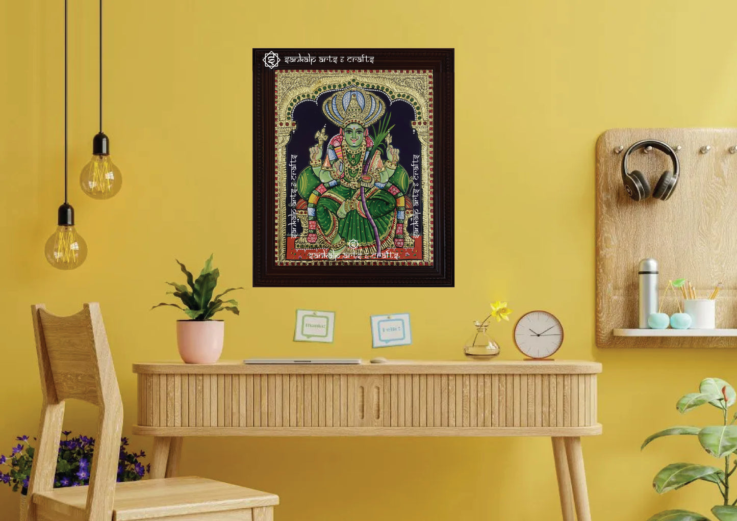 A divine Tanjore painting of Goddess Pachaiamman, bringing spiritual energy and blessings to home decor. Available in Chennai & Bangalore.