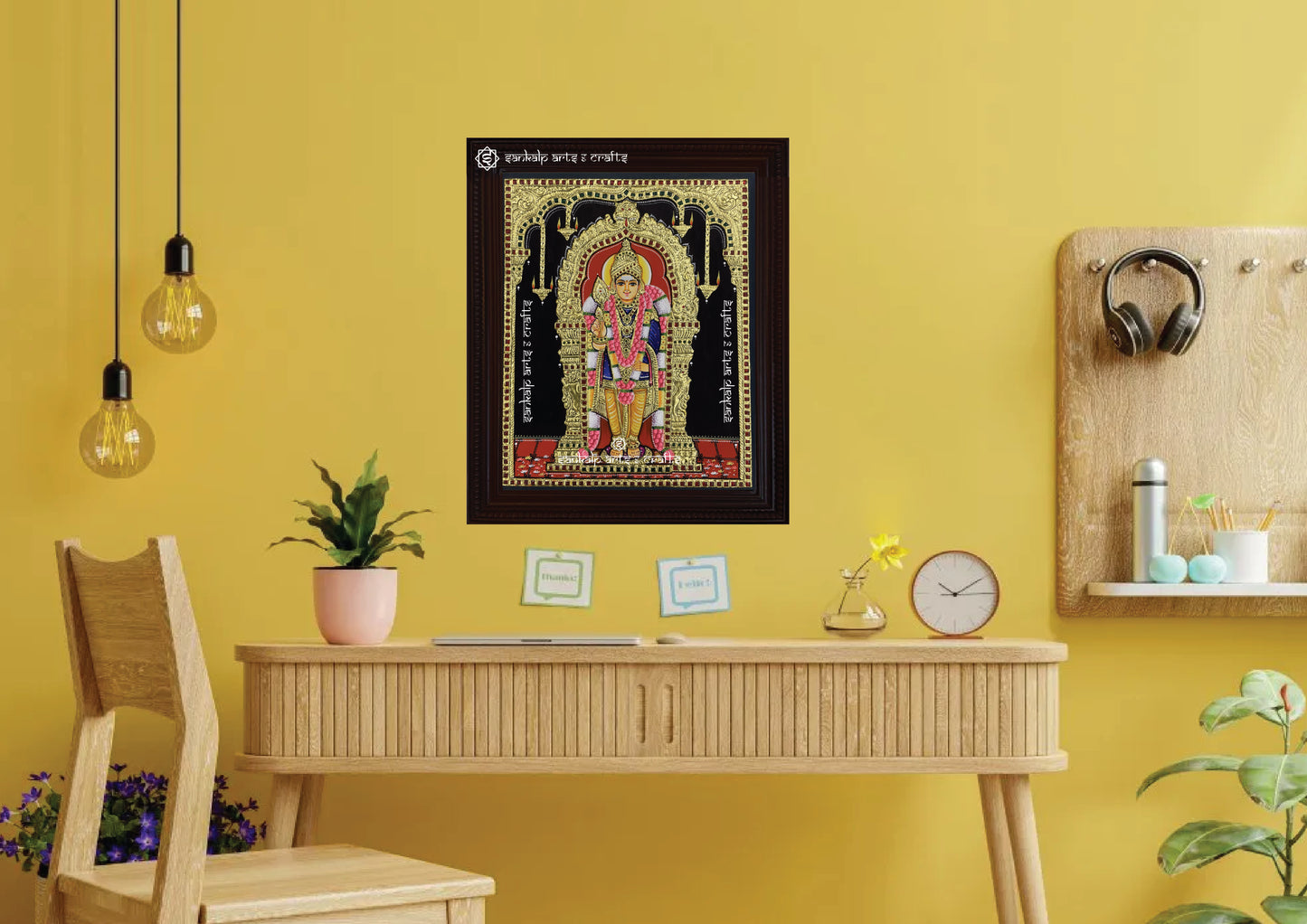 A stunning Palani Murugan Tanjore painting, elegantly framed for a perfect wall hanging decor in Chennai & Bangalore homes.