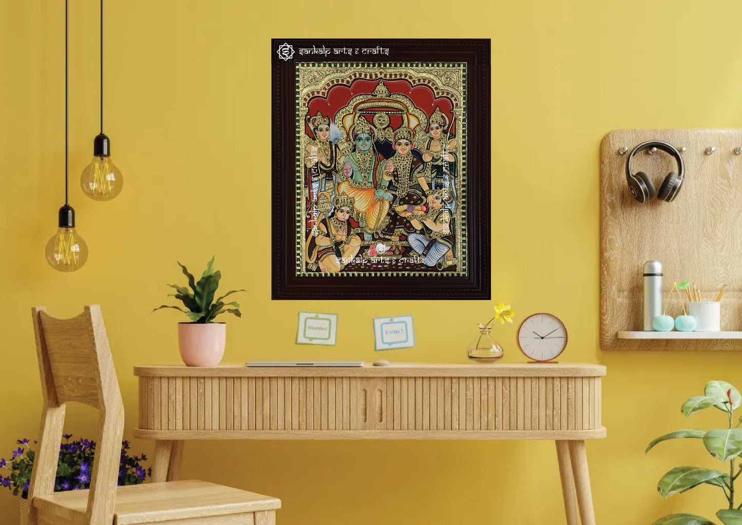 A stunning Tanjore painting of Ram Darbar, bringing divine grace and spiritual energy to home decor. Available in Chennai & Bangalore.