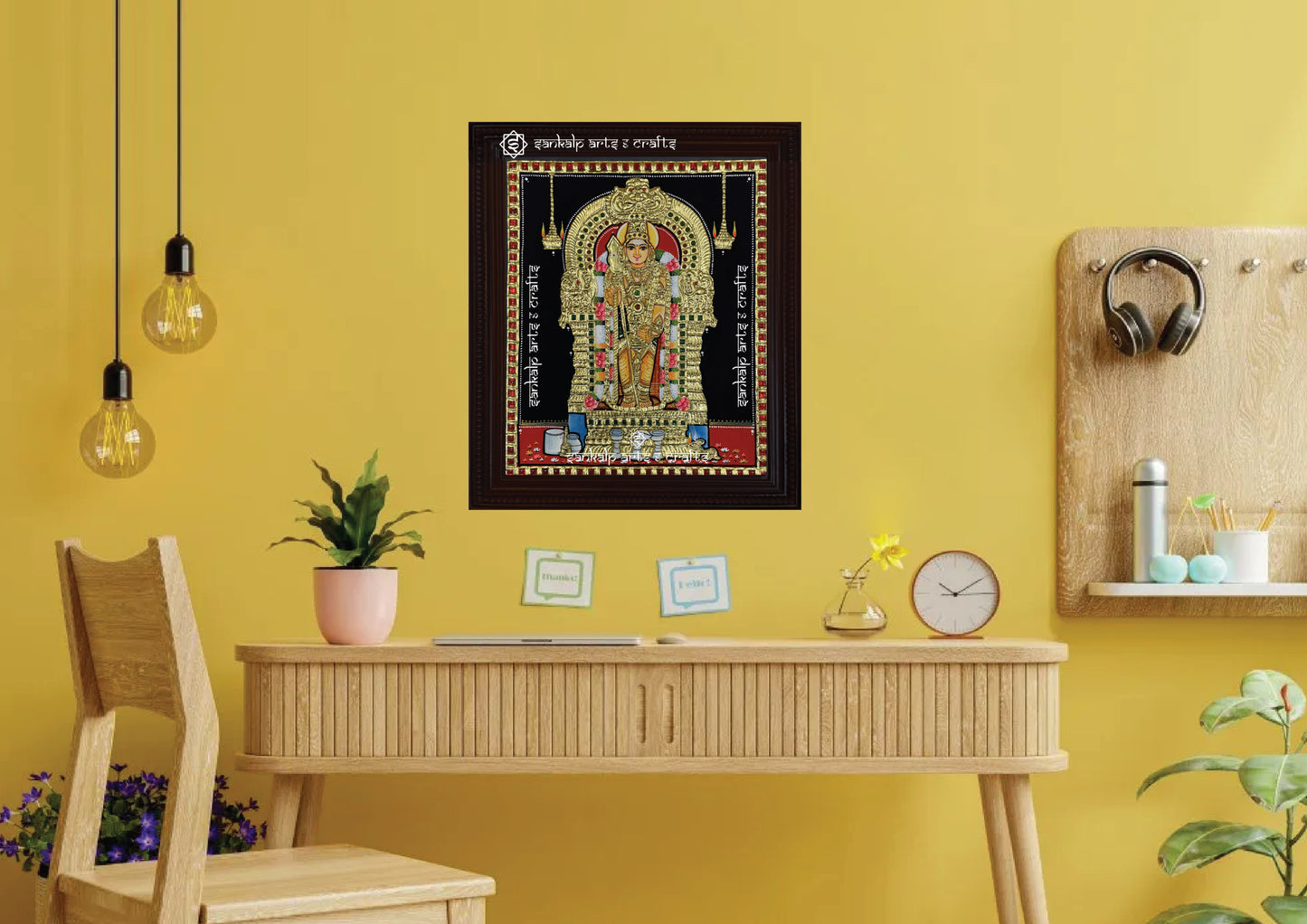 A beautifully framed Swamimalai Murugan Tanjore painting, perfect for enhancing traditional aesthetics in homes and temples across Chennai & Bangalore.