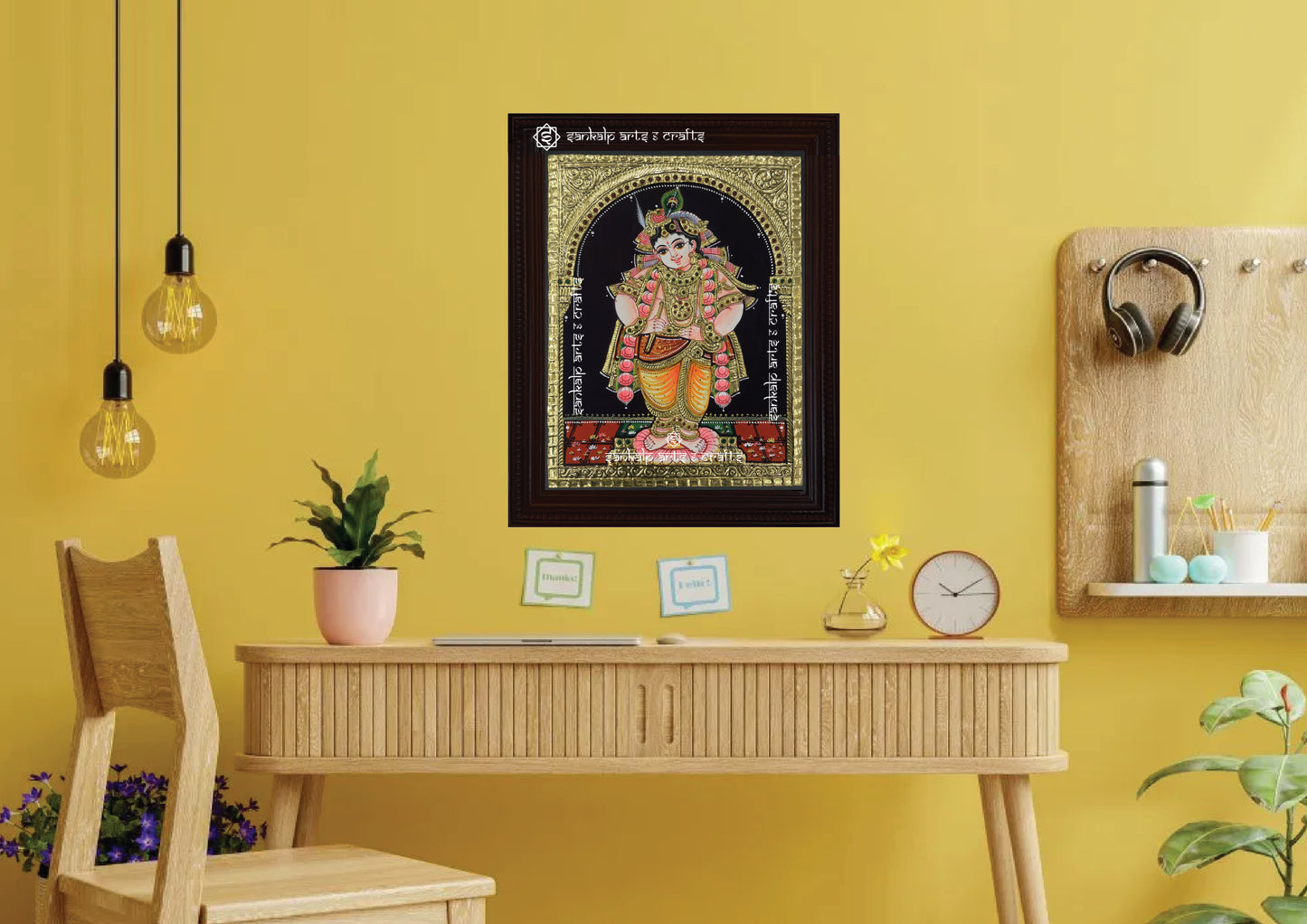 An exquisite Tanjore painting of Vitobha Krishna, enhancing spiritual decor with its gold embellishments. Available in Chennai & Bangalore.