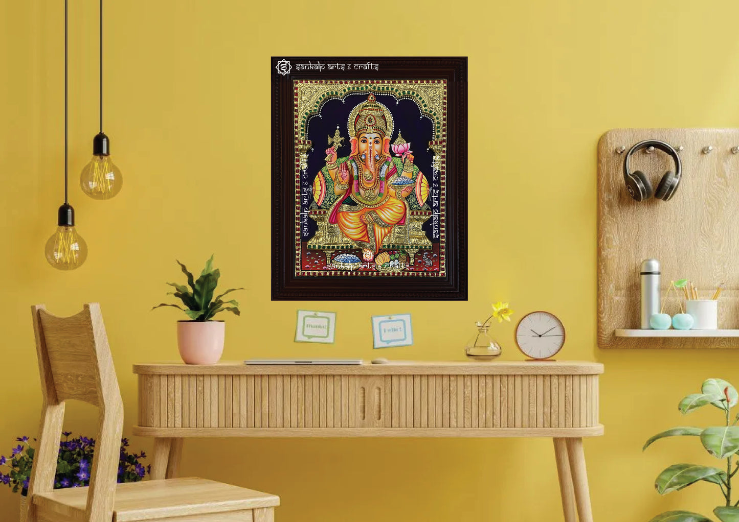 A beautifully designed 3D Tanjore painting of Ganesha, perfect for wall decor in Chennai & Bangalore homes.