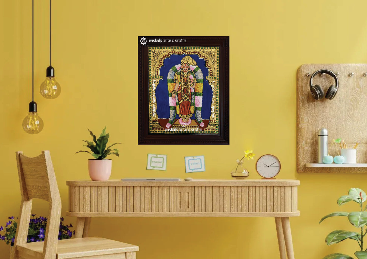 An elegantly framed Andal Tanjore painting in antique style, perfect for pooja rooms and traditional decor, available in Chennai & Bangalore.