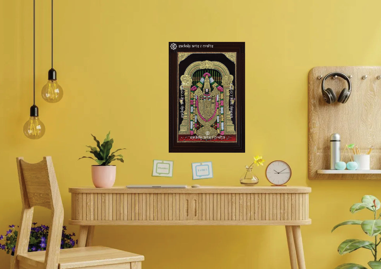 Enhance your decor with this stunning Balaji Tanjore painting, a perfect wall hanging for homes, temples, and meditation spaces in Chennai & Bangalore.