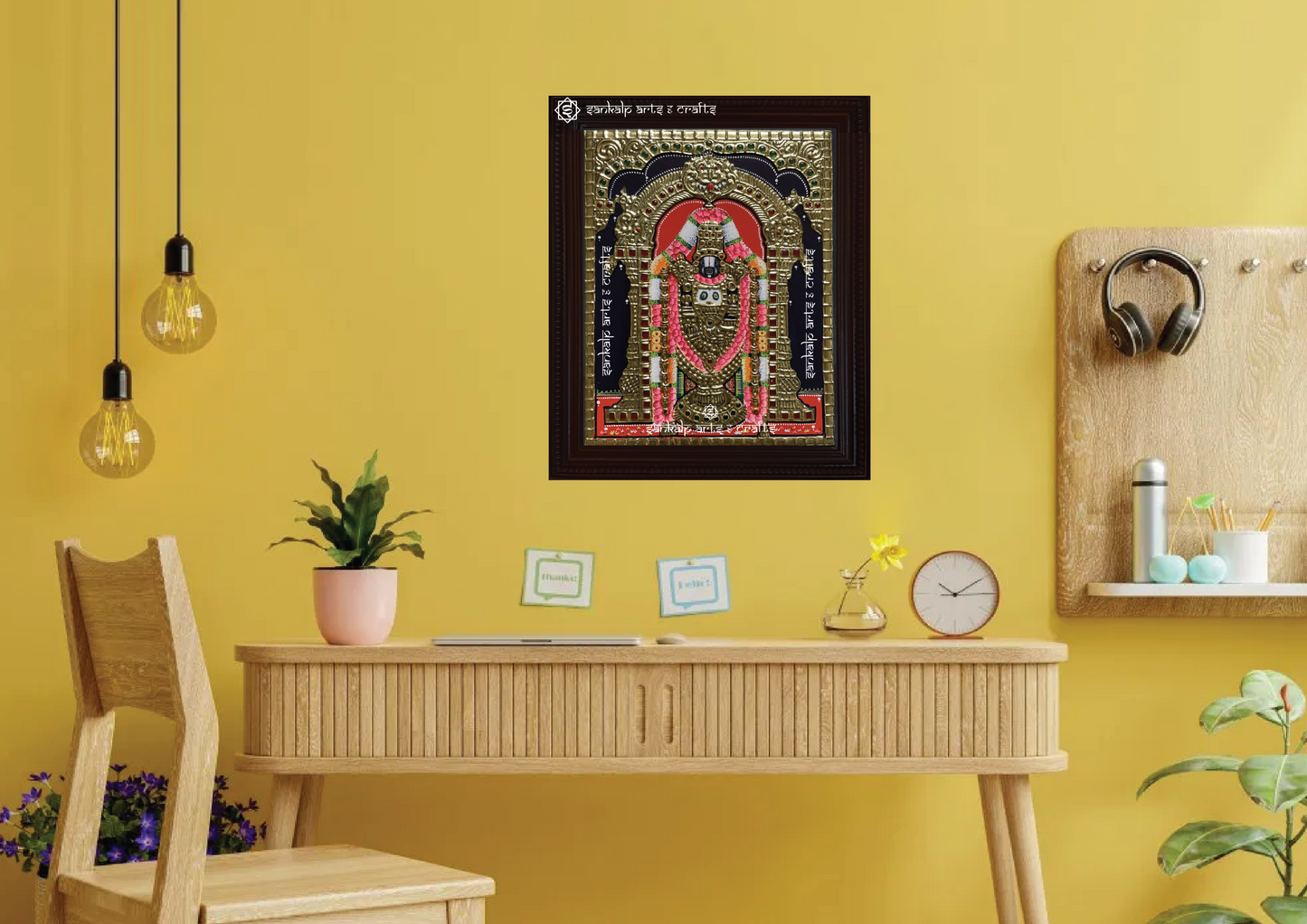 An elegantly framed Balaji Tanjore painting in antique style, ideal for pooja rooms and traditional decor, available in Chennai & Bangalore.