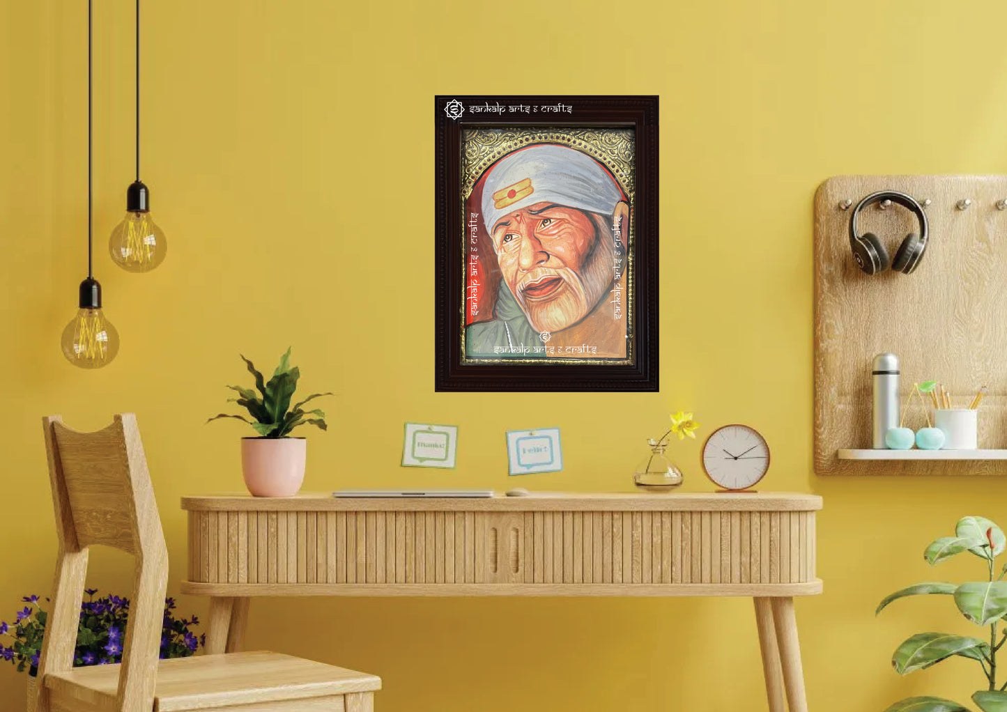 Enhance your decor with this stunning Sai Baba Tanjore painting, a perfect wall hanging for homes, temples, and meditation spaces in Chennai & Bangalore.