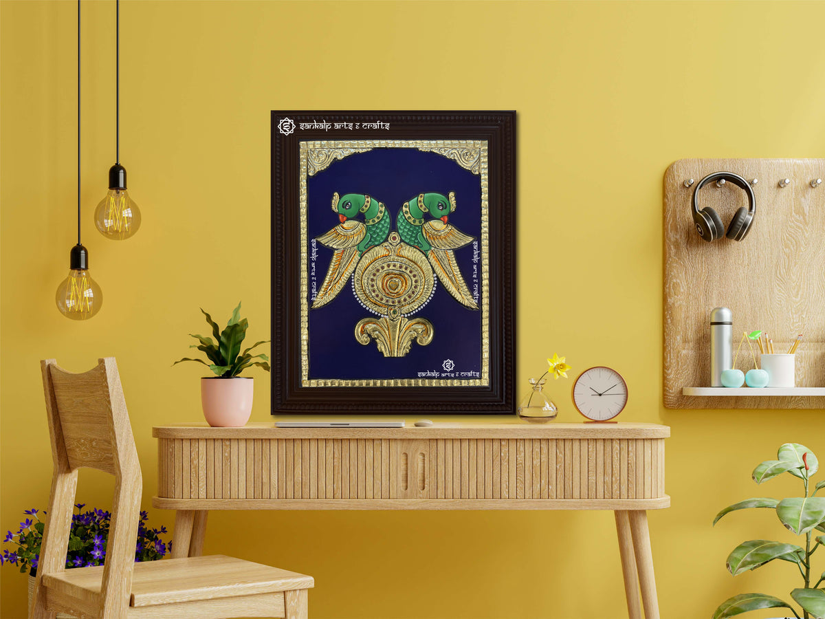 Twin Parrot Tanjore Painting