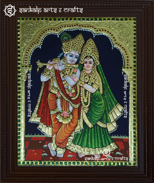 Flute Radha Krishna Tanjore Painting (North Indian Style)