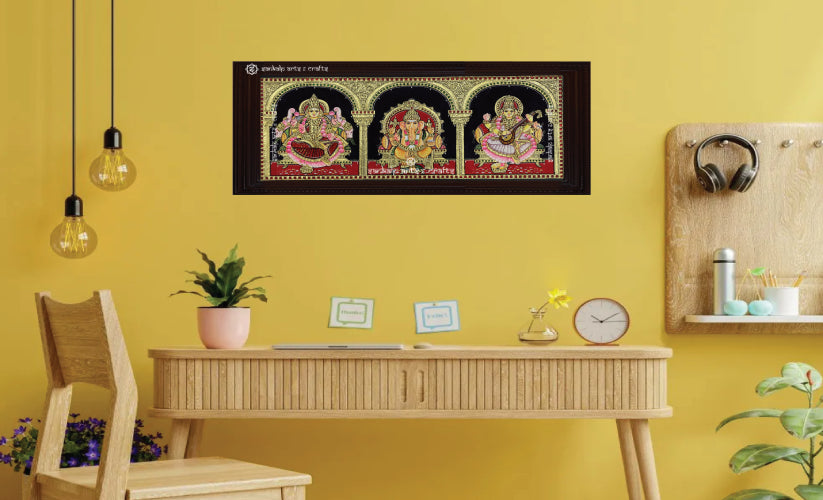 Pooja Room Tanjore Painting - Ganesha Lakshmi Saraswathi