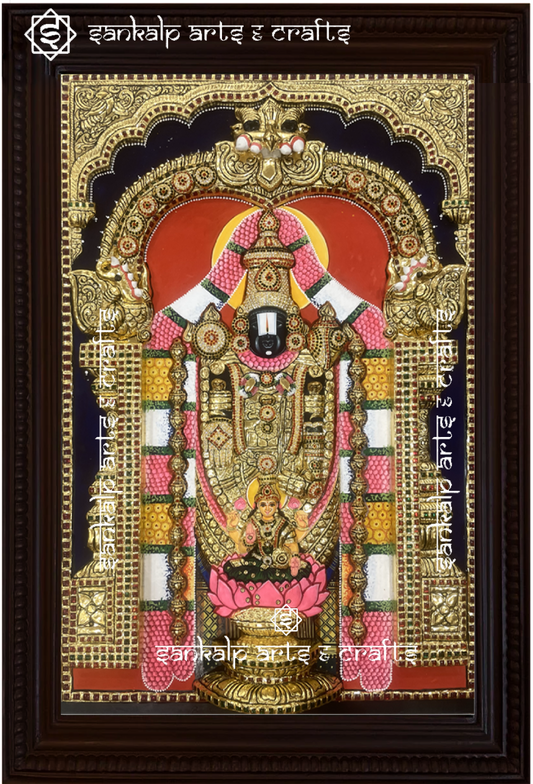 A stunning 3D Lakshmi Balaji Tanjore painting, featuring intricate gold foil detailing and vibrant colors. Available in Chennai & Bangalore.

