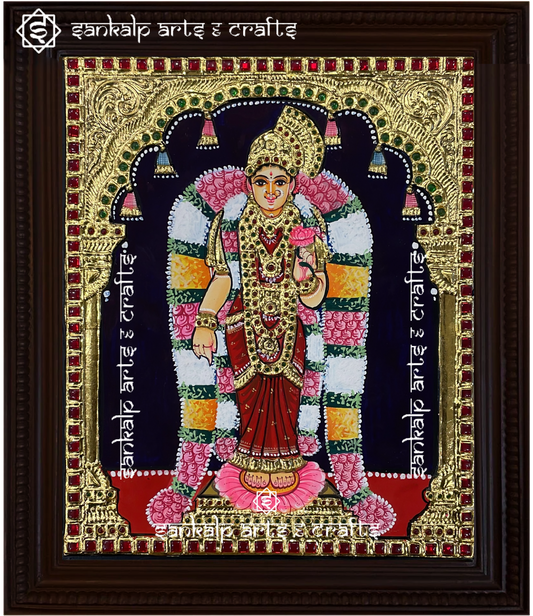 A beautifully handcrafted Tanjore painting of Goddess Andal, featuring intricate gold foil detailing. Perfect for home decor and pooja rooms in Chennai & Bangalore.
