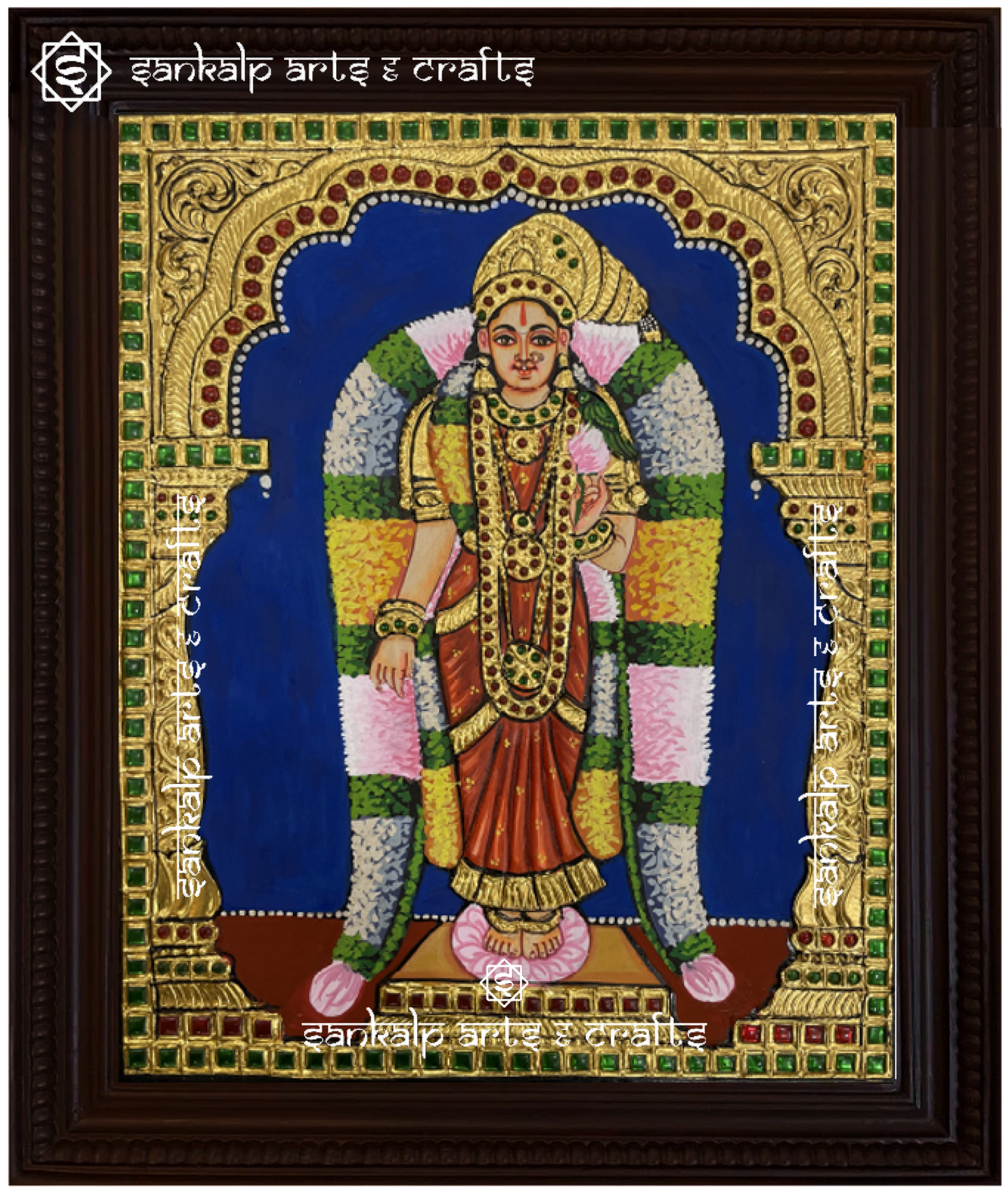 A divine antique-style Tanjore painting of Goddess Andal, intricately designed with gold foil work, perfect for home decor in Chennai & Bangalore.

