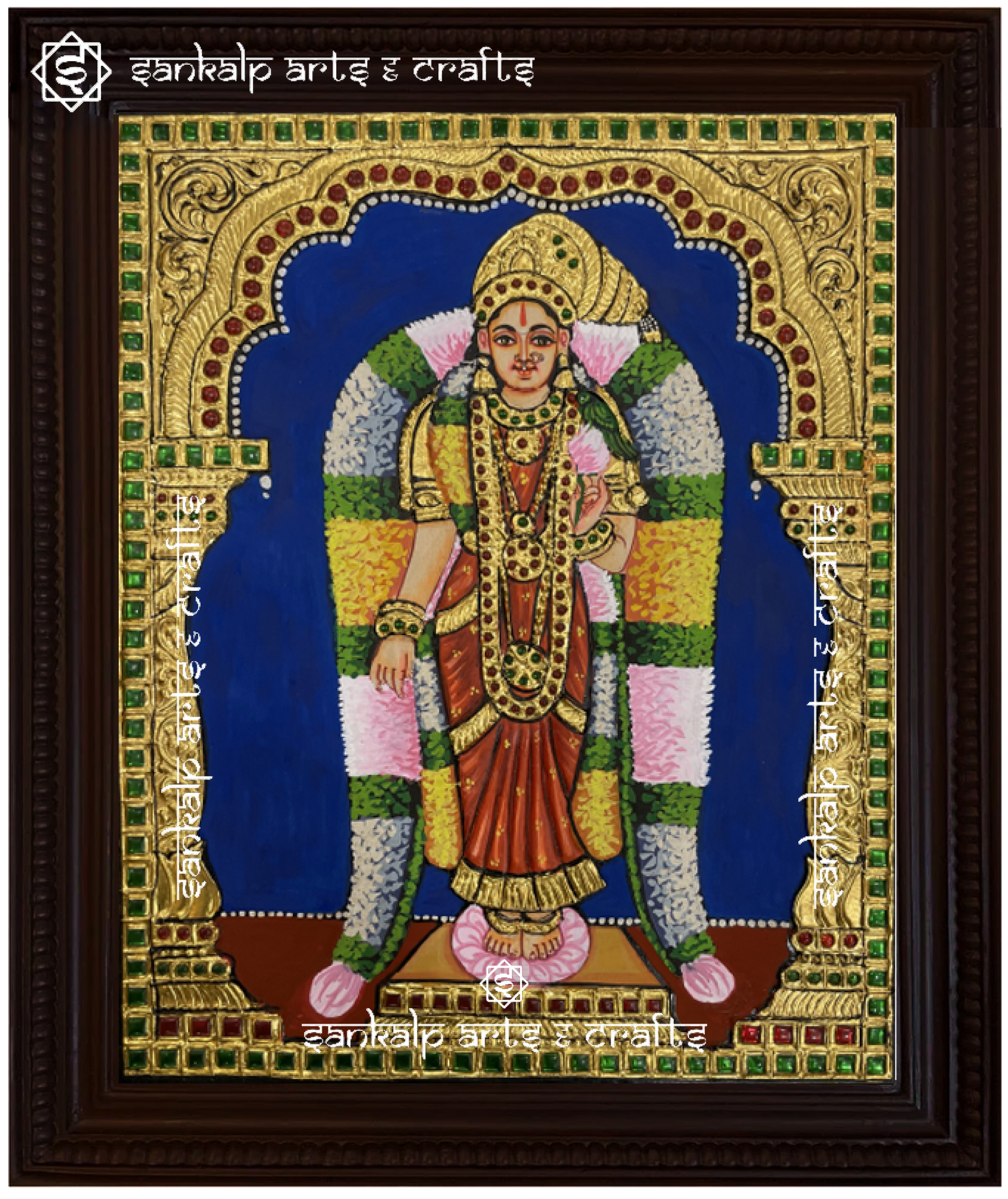 A divine antique-style Tanjore painting of Goddess Andal, intricately designed with gold foil work, perfect for home decor in Chennai & Bangalore.

