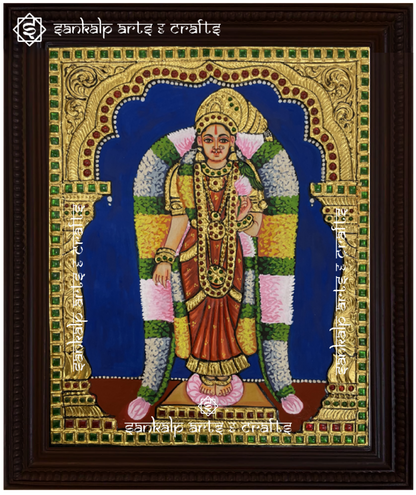 A divine antique-style Tanjore painting of Goddess Andal, intricately designed with gold foil work, perfect for home decor in Chennai & Bangalore.

