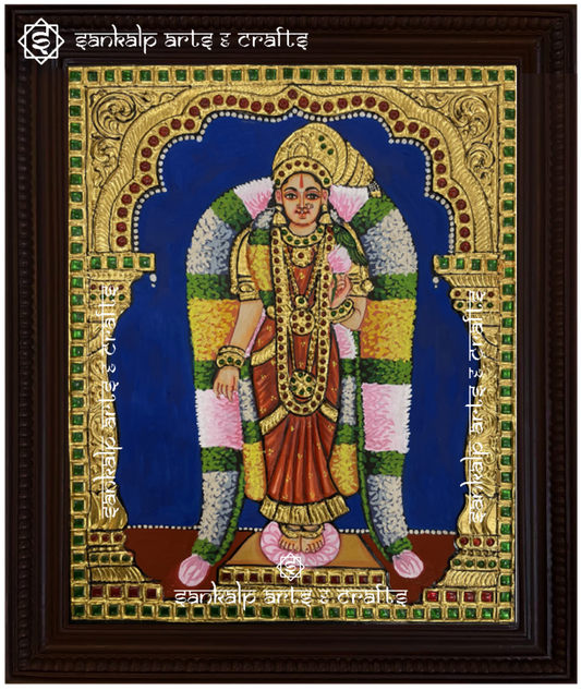 A divine antique-style Tanjore painting of Goddess Andal, intricately designed with gold foil work, perfect for home decor in Chennai & Bangalore.

