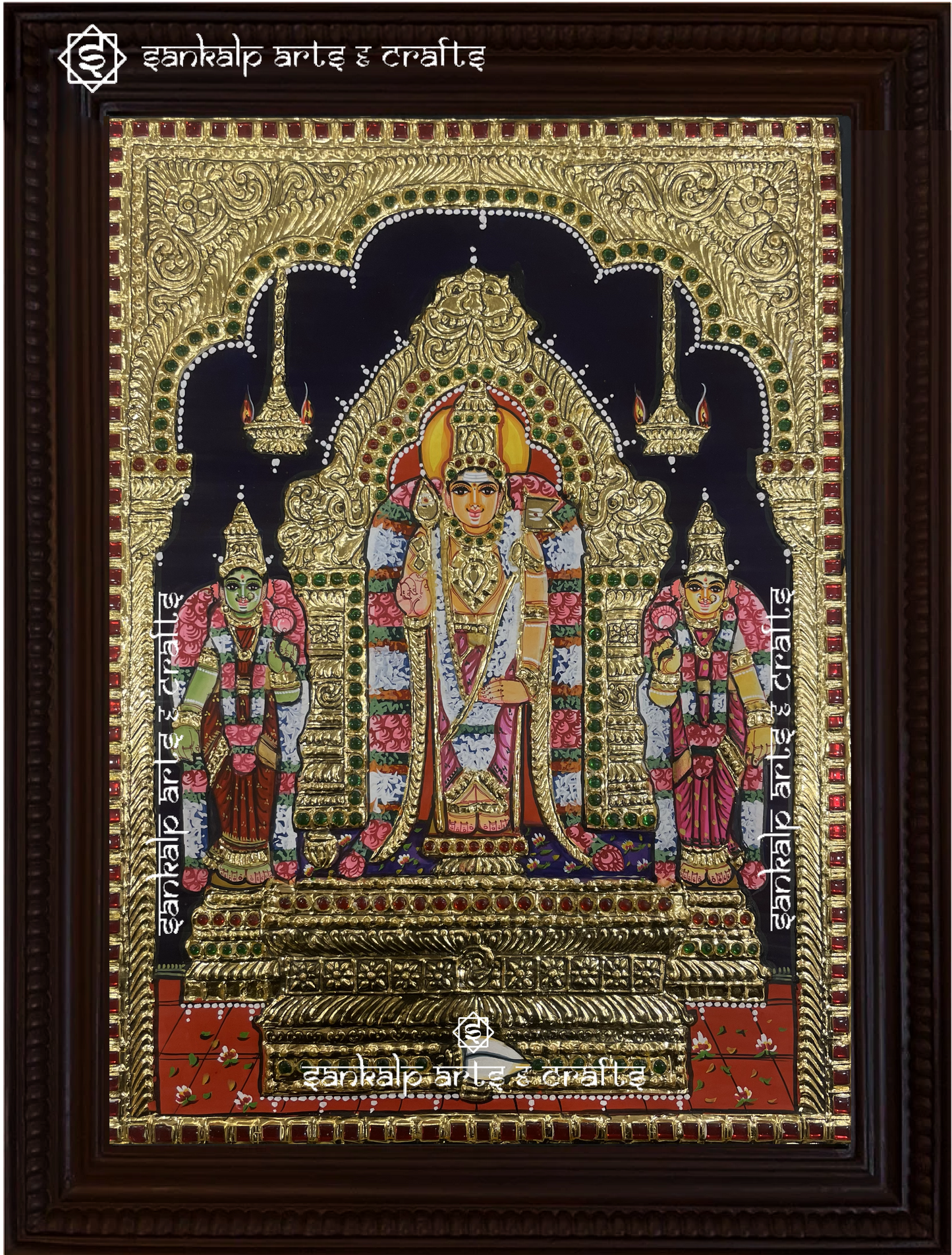 A stunning set of 6 Tanjore paintings depicting Lord Murugan’s Arupadai Veedu, intricately designed with gold foil detailing. A divine decor piece for homes in Chennai & Bangalore.

