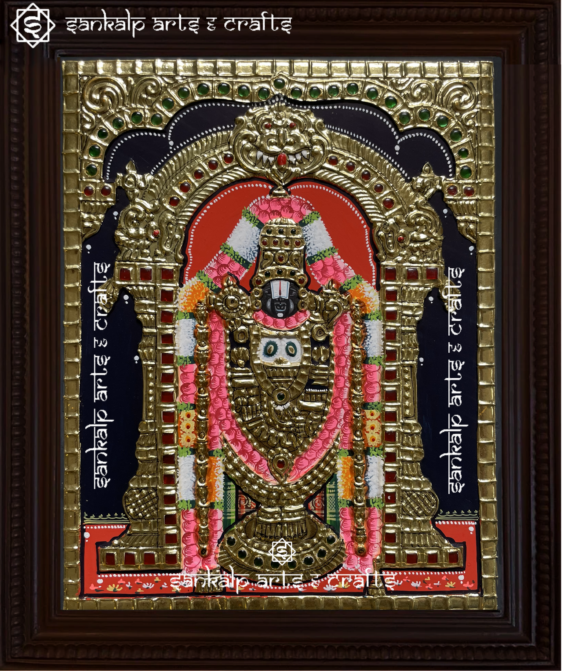 A divine antique-style Tanjore painting of Lord Balaji, adorned with intricate gold foil work, perfect for home decor in Chennai & Bangalore.

