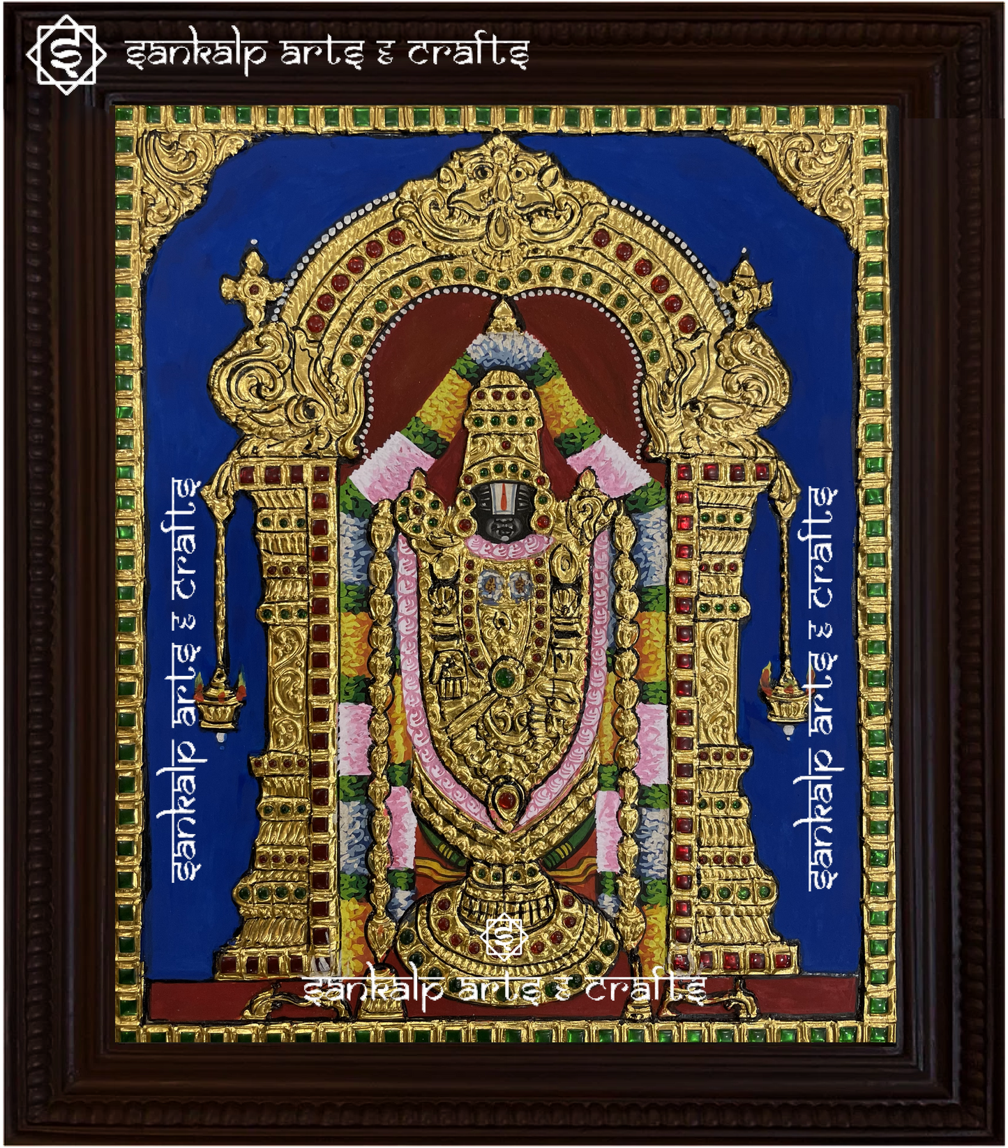 A divine antique-style Tanjore painting of Lord Balaji, adorned with intricate gold foil work, perfect for home decor in Chennai & Bangalore.

