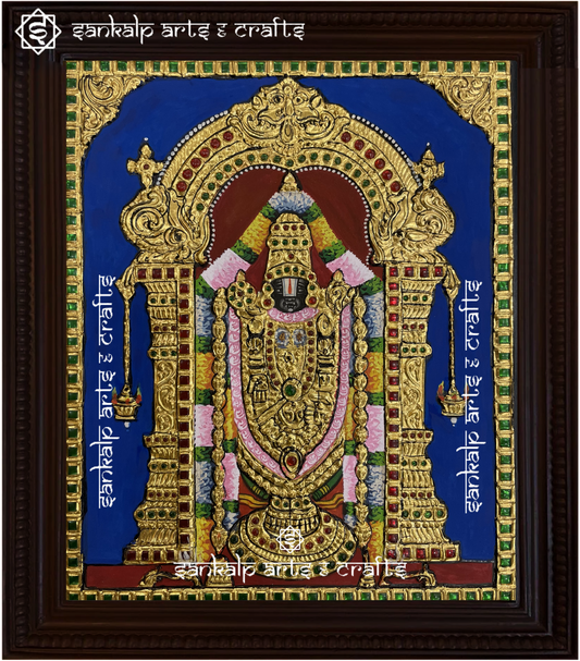 A divine antique-style Tanjore painting of Lord Balaji, adorned with intricate gold foil work, perfect for home decor in Chennai & Bangalore.

