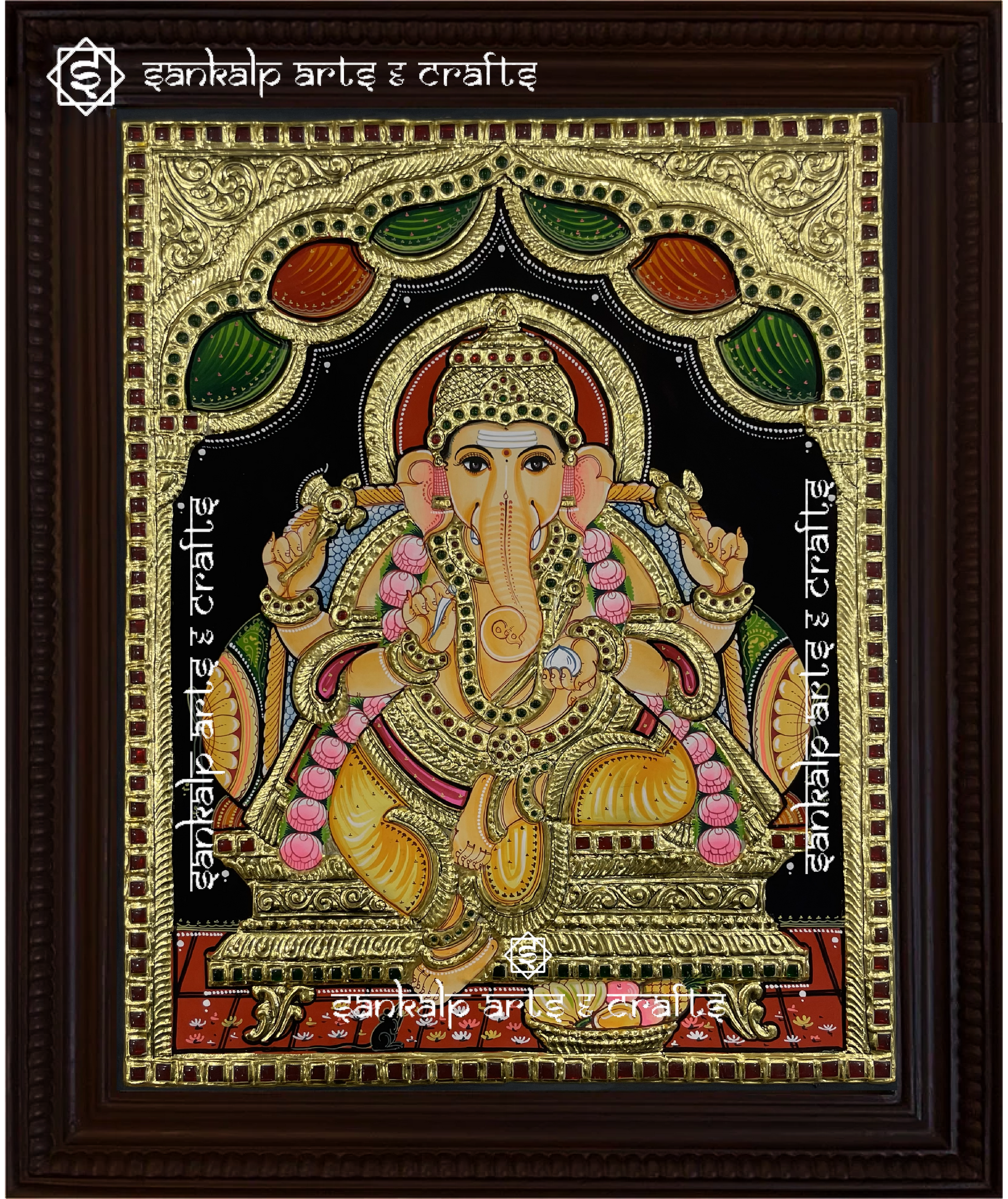 This Ganesha Tanjore painting adds a touch of elegance and devotion to your home, ideal for pooja rooms and wall decor in Chennai & Bangalore.