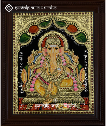 This Ganesha Tanjore painting adds a touch of elegance and devotion to your home, ideal for pooja rooms and wall decor in Chennai & Bangalore.