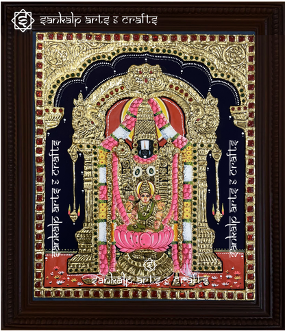 This exquisite Tanjore painting of Lakshmi & Balaji is a masterpiece of tradition, perfect for homes and temples in Chennai & Bangalore.

