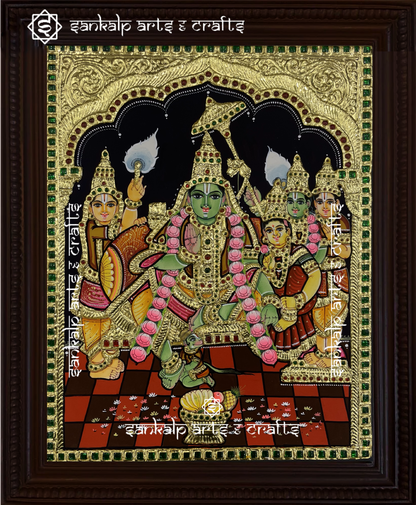 This Ramar Pattabishekam Tanjore painting is adorned with rich gold foil work, symbolizing victory and dharma. A spiritual masterpiece for Chennai & Bangalore homes.