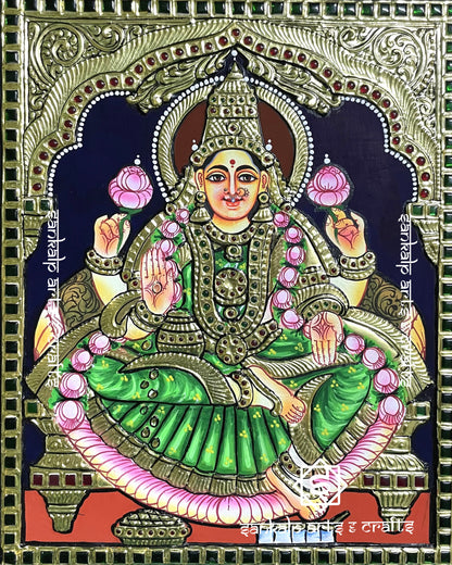 Lakshmi Tanjore Painting - Green Saree