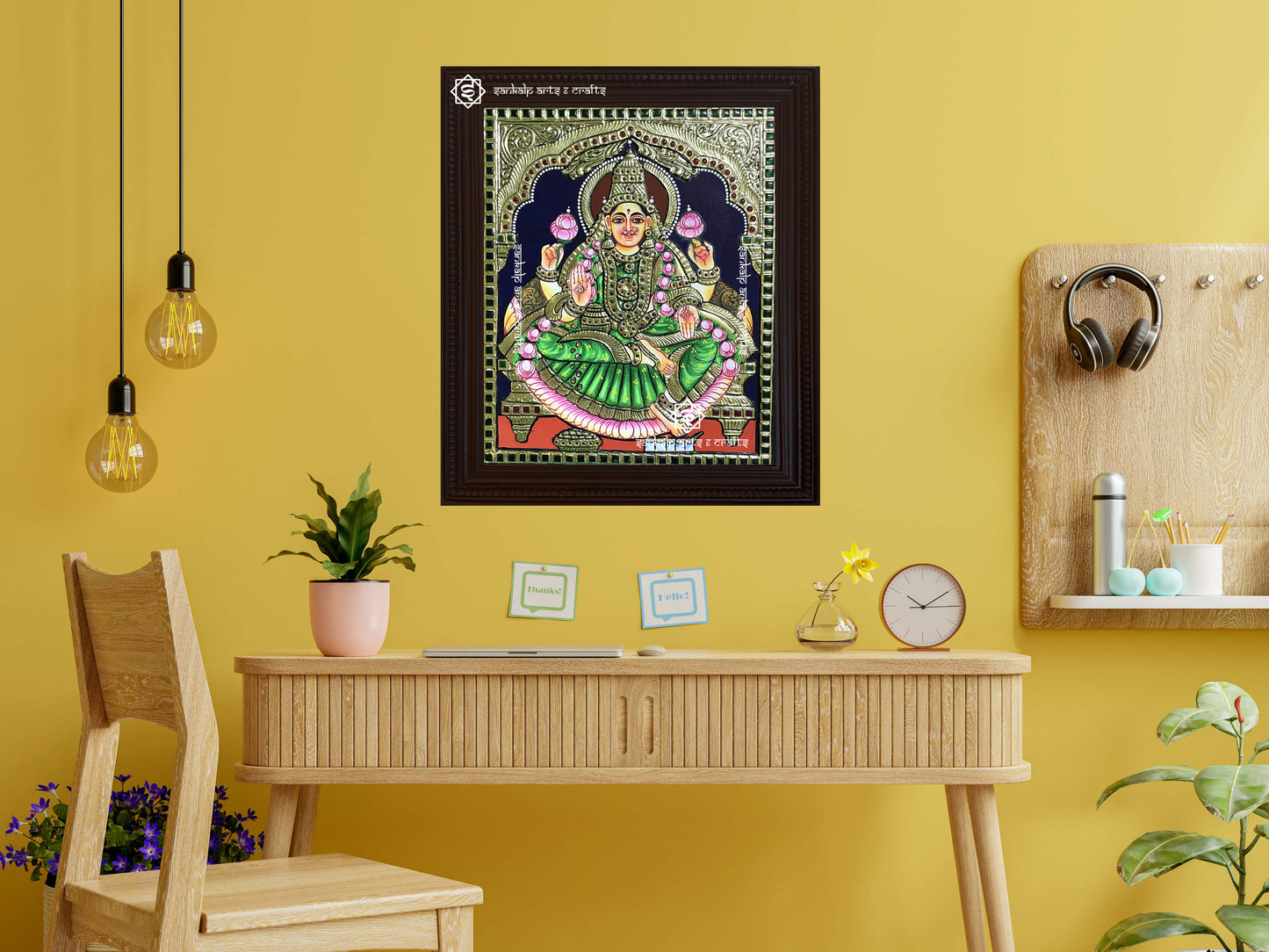 Lakshmi Tanjore Painting - Green Saree