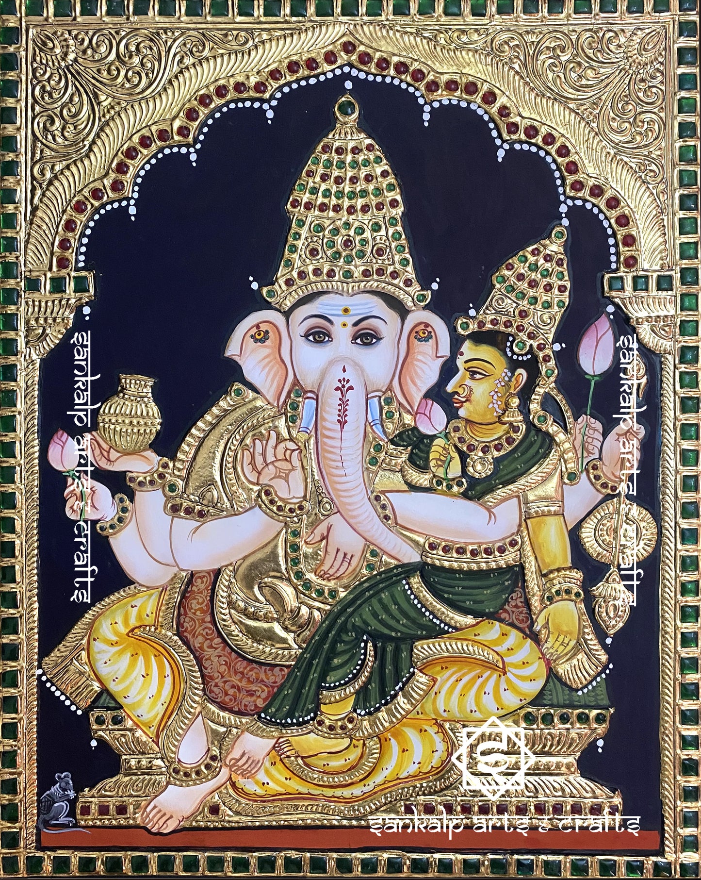 Gowri Ganesha / Lakshmi Ganesha Tanjore Painting