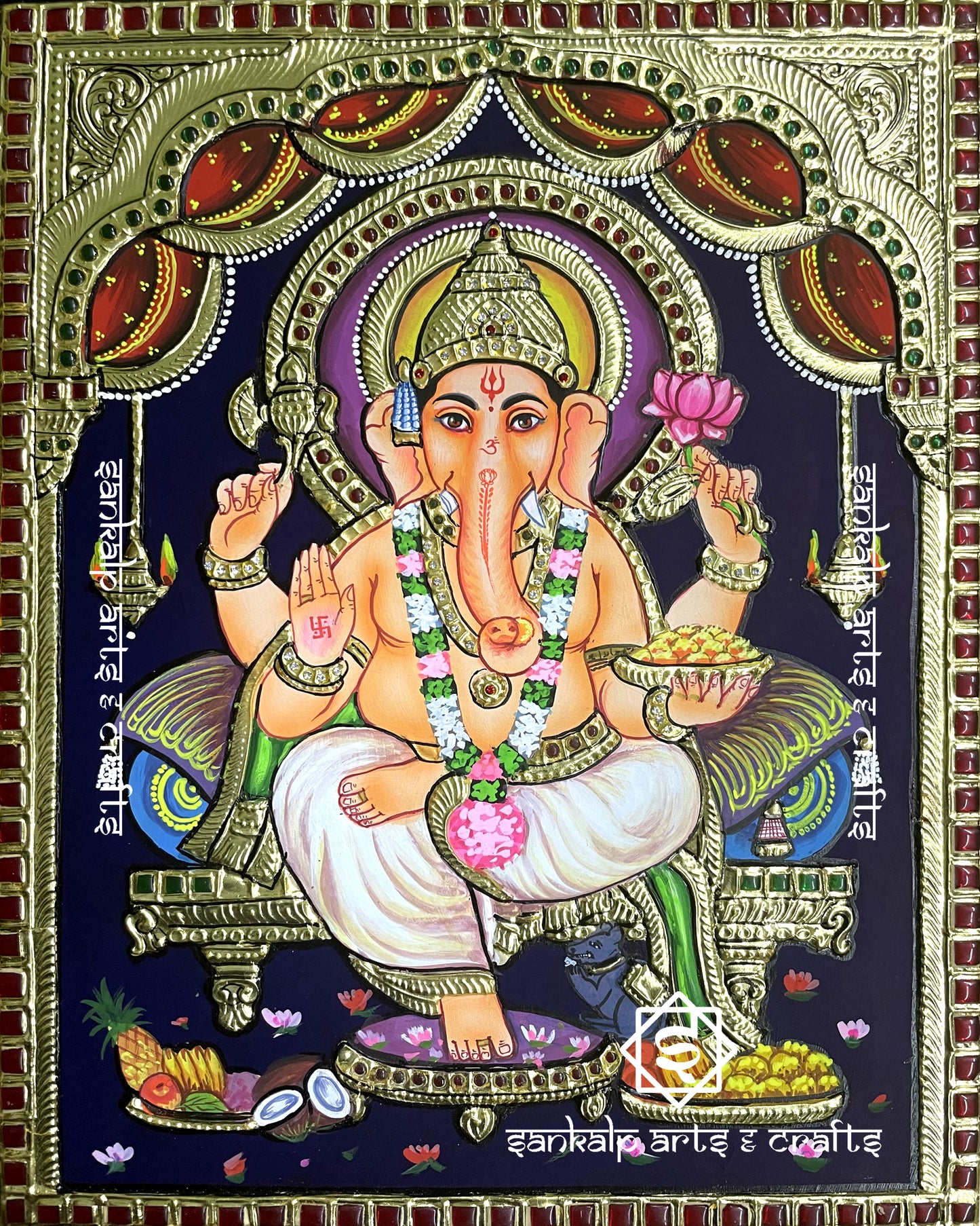 Ganesha Tanjore Painting - North Indian Style