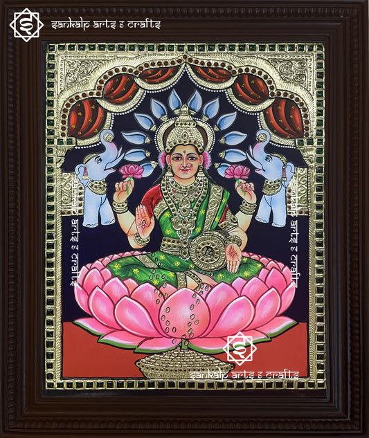 Mahalakshmi Tanjore Painting - Green Saree