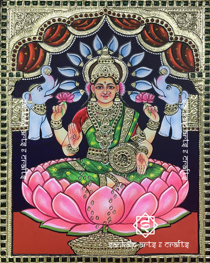 Mahalakshmi Tanjore Painting - Green Saree