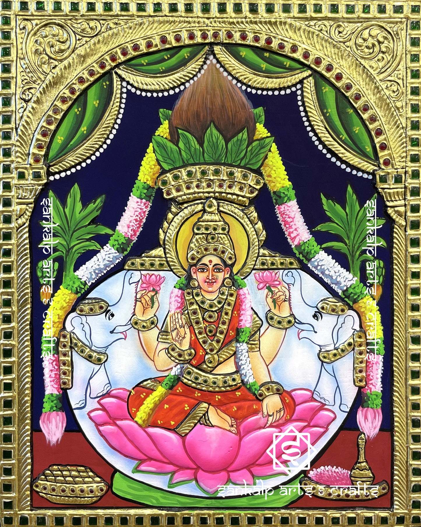 Varamahalakshmi Tanjore Painting - Red Saree
