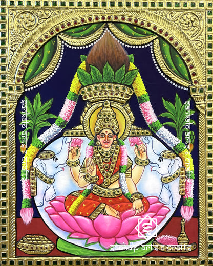 Varamahalakshmi Tanjore Painting - Red Saree