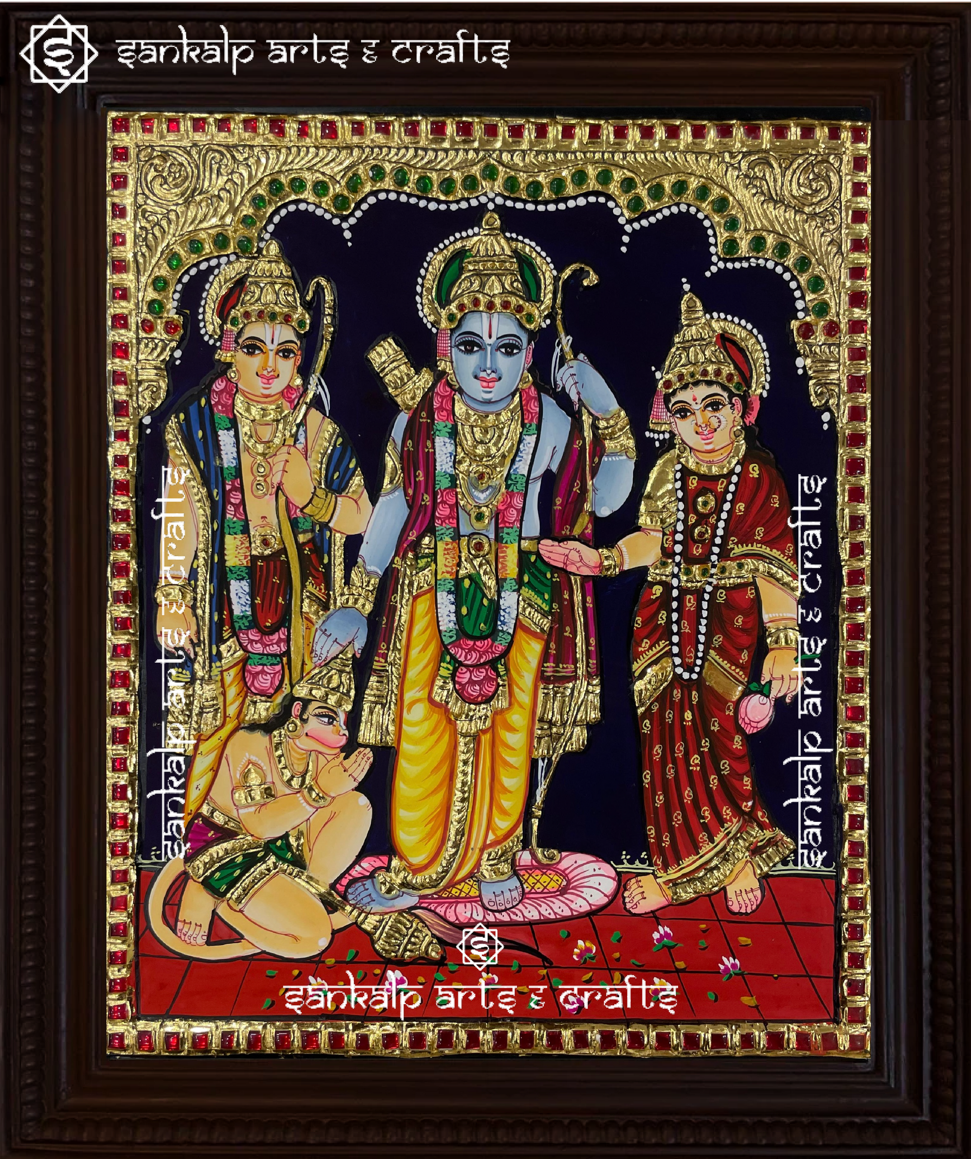 A majestic Kodantha Ramar Tanjore painting, depicting Lord Rama with his bow, ideal for spiritual decor in Chennai & Bangalore.

