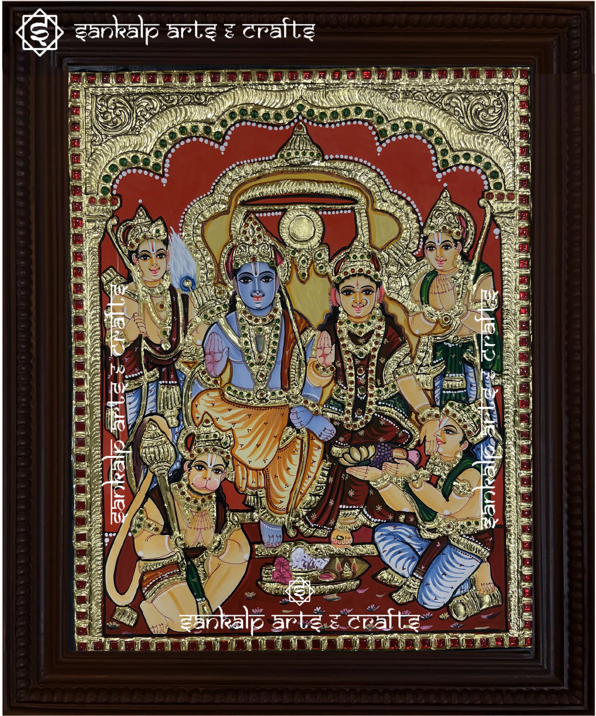A stunning Tanjore painting of Kodantha Ramar, intricately handcrafted with rich gold foil work, perfect for home decor in Chennai & Bangalore.

