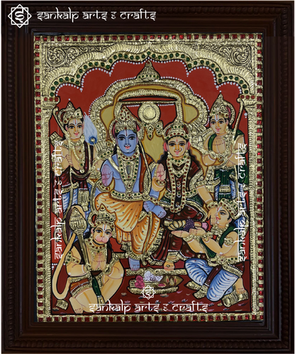 A stunning Tanjore painting of Kodantha Ramar, intricately handcrafted with rich gold foil work, perfect for home decor in Chennai & Bangalore.

